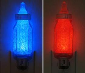 Infant Baby Bottle Blue or Red Night Light-Lamp Boy Girl LED-Nursery Shower Gift